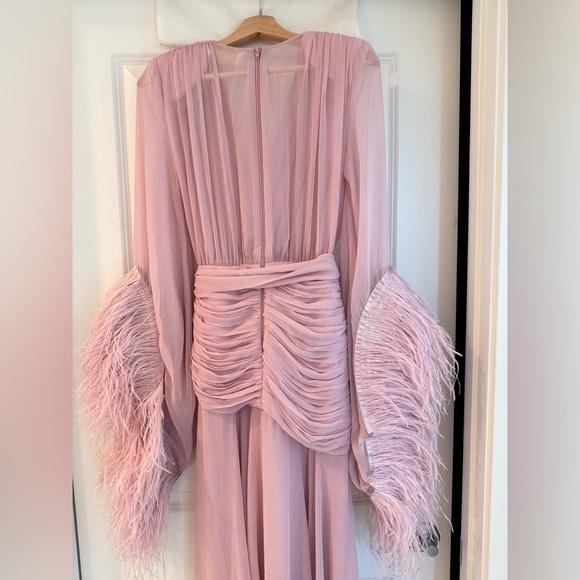 NWOT BRONX AND BANCO Geisha Pink Maxi Dress Elegant Feathered Gown - Picture 15 of 15